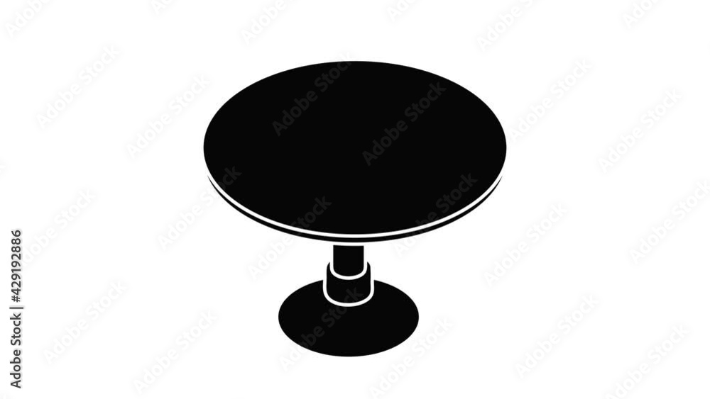 Poster round table icon animation isometric black object on white background