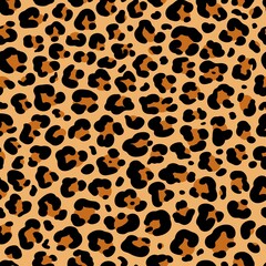 Fototapeta na wymiar Vector abstract seamless pattern of leopard or ounce predatory print. Modern animal fur fashion background. Realistic Leopard colorful print. Exotic wild animal skin pattern for textile, decor.