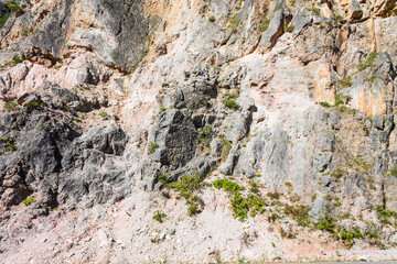 Sheer mountain wall on the way to Mestia. Georgia.