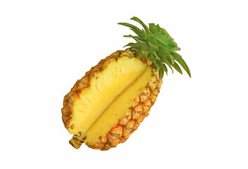 Partial cut off fresh ripe pineapple isolated on white background