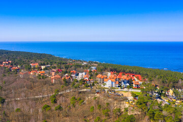 Fototapeta na wymiar Aerial view of the Krynica Morska town on the Vistula Spit. Poland