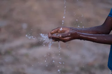 Poster water well joy, reaching clean water in africa © suheyp
