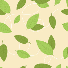 Seamless pattern with matcha tea elements. Traditional Japanese tea ceremony. Healthy lifestyle, harmony. An invigorating drink. Illustration in flat style