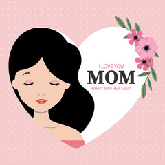 Mother's day card. Portrait woman with flowers. Isolated vector	