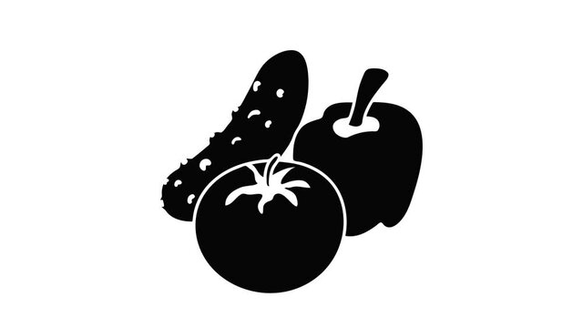 Vegetables food icon animation isometric black object on white background
