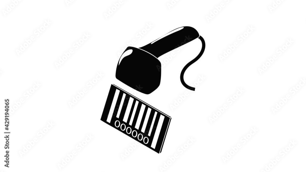 Poster market code scanner icon animation isometric black object on white background