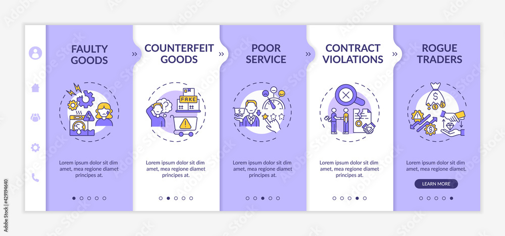 Poster customer claims onboarding vector template. responsive mobile website with icons. web page walkthrou