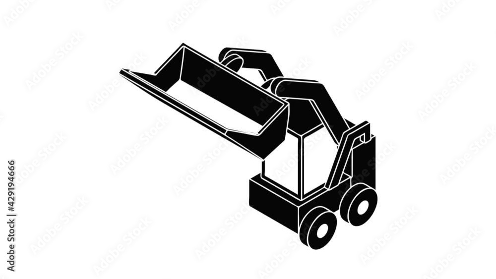 Poster bobcat machine icon animation isometric black object on white background