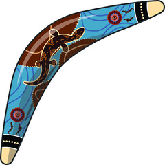 Australian boomerang. Boomerang with an ornament on the surface.