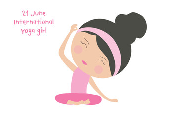 International yoga day concept with yoga posing woman isolated vector illustration