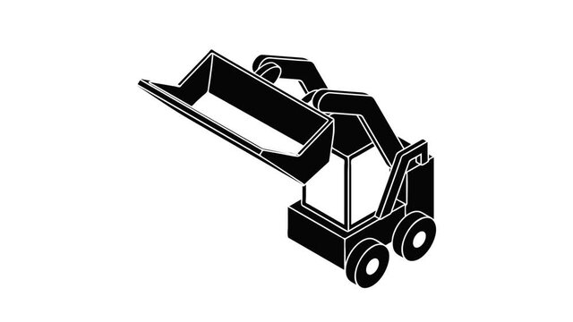 Bobcat machine icon animation isometric black object on white background