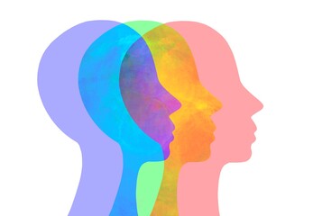 Disegno grafico sfondo bianco empatia. Telepatia. Comunicazione 