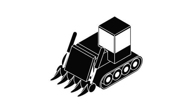 Construction bulldozer icon animation isometric black object on white background