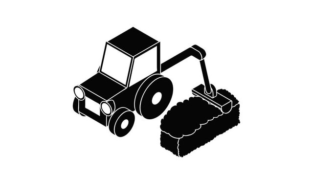 Road tractor icon animation isometric black object on white background