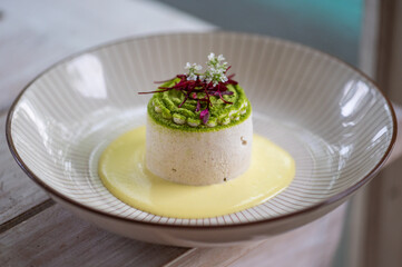 Plant based vegan cuisine. close up photo