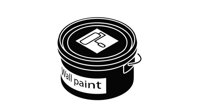 Wall paint bucket icon animation isometric black object on white background