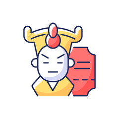 Chinese opera RGB color icon. Traditional cantonese performative art. Classical asian theater in Beijing. Hong Kong music show. Actor of ethnic, folk show. Isolated vector illustration