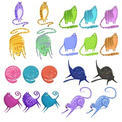 large set of tabby and spotted cats sitting and running