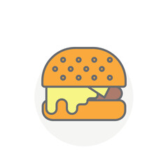 Colorful cheeseburger vector icon isolated on white background. Fast food symbol modern, simple, vector, icon for website design, mobile app, ui. Vector Illustration