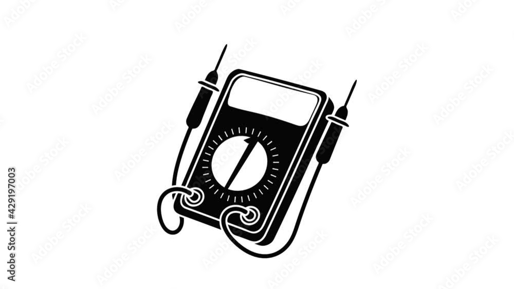 Poster multi meter icon animation isometric black object on white background