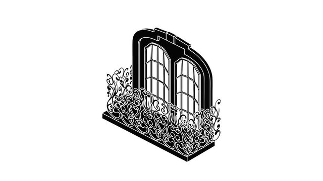 Castle balcony icon animation isometric black object on white background