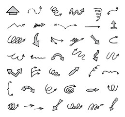 Vector set of hand-drawn arrows, elements for presentation