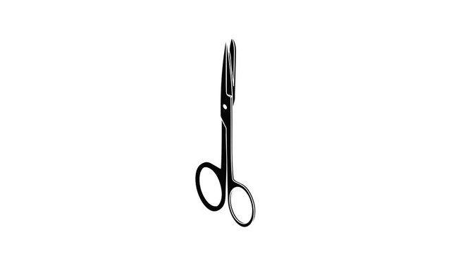 Medical scissors icon animation isometric black object on white background