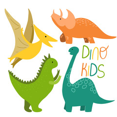 Set of different colorful dinosaurs, hand drawn childish design