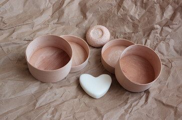Eco-friendly disposable packaging,   plastic free lifestyle. On a paper background there are two...