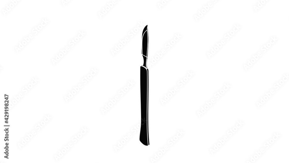 Poster surgery scalpel icon animation isometric black object on white background