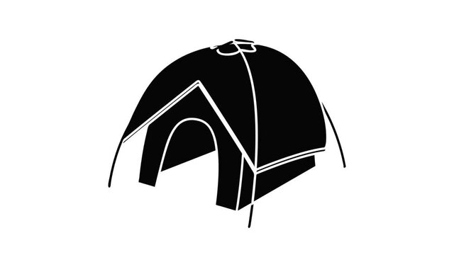 Tent icon animation isometric black object on white background