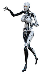 3D Rendering Female Robot on White