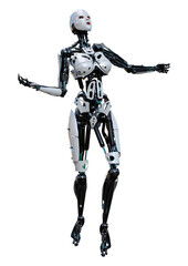 3D Rendering Female Robot on White