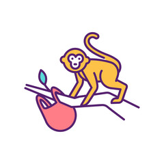 Jungle monkeys RGB color icon. Exotic animals living in big jungle forests. Tourists going on safari to watch new things. Special natural environment. Isolated vector illustration