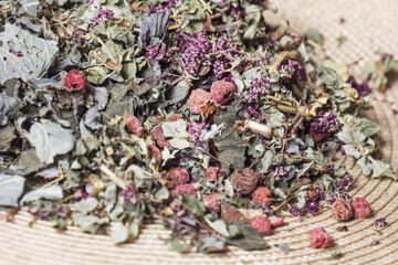 Dry herbal tea with raspberries