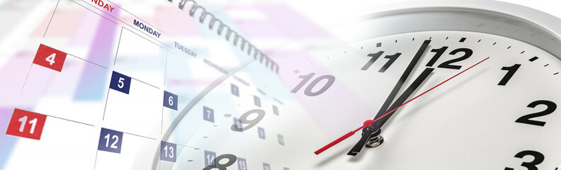 時計、カレンダー、予定表によるスケジュール管理のイメージコンセプト。