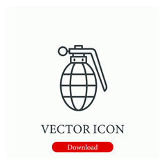 Hand grenade vector icon.  Editable stroke. Linear style sign for use on web design and mobile apps, logo. Symbol illustration. Pixel vector graphics - Vector