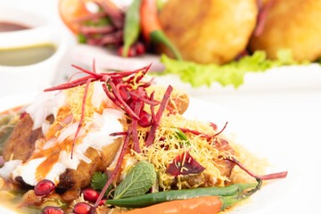 Aloo Tikki Also Known As Alu Ki Tikkia Is Seasoned Boiled Mashed Potato Cutlet Or Patties Used In Various Indian Street Food Masala Chaat Snacks. Served With Dahi Chat Powder Anar And Sev Bhujia