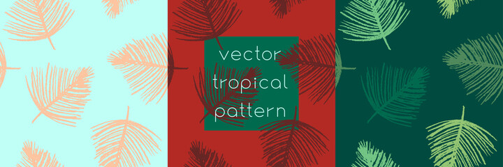 Bright tropical pattern with palm leaf ornament. Vector palm leaves seamless pattern design. Floral graphics for tropical spa, beauty studio banner, botanical background, vivid exotic leaf pattern.