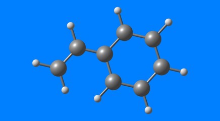 Styrene molecular structure isolated on blue