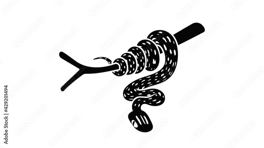 Poster tree snake icon animation isometric black object on white background