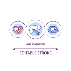 Liver diagnostics concept icon. Organ functioning monitoring idea thin line illustration. Live damage, inflammation indication. Vector isolated outline RGB color drawing. Editable stroke