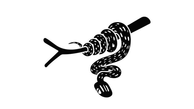 Tree snake icon animation isometric black object on white background