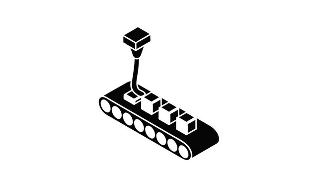 Cube d printing icon animation isometric black object on white background