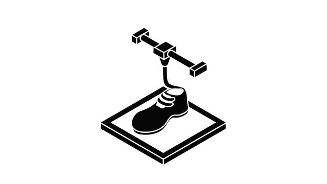 Shoes d printing icon animation isometric black object on white background