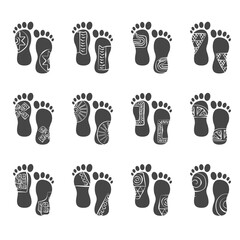vector human sole footprints with ink drawings