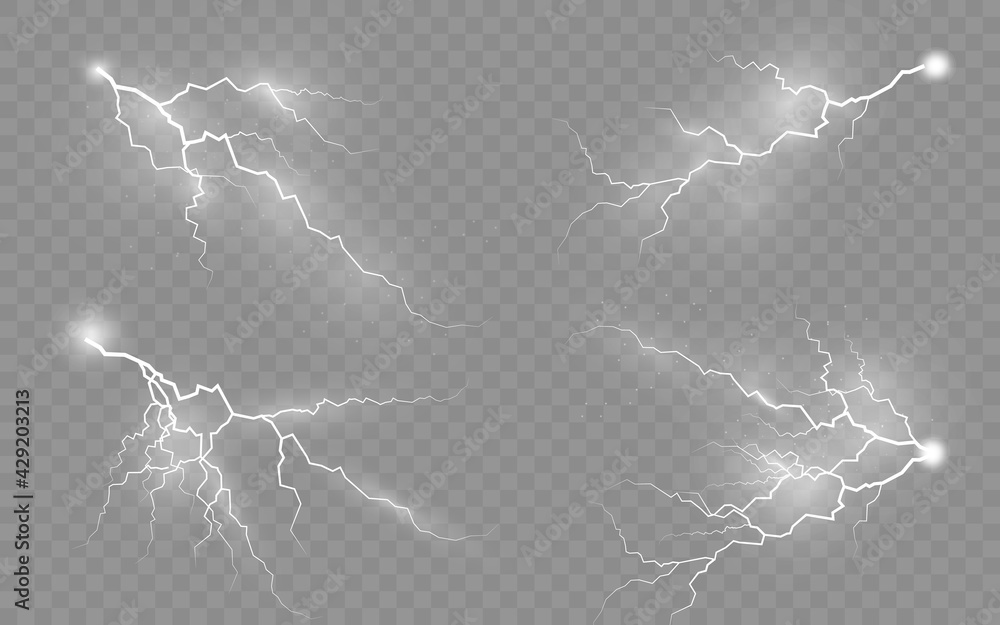 Poster set of zippers, thunderstorm and effect lightning.