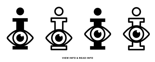 Information conceptual icon. Character set. Small letter with an eye - a symbol of information viewing. Vector elements.