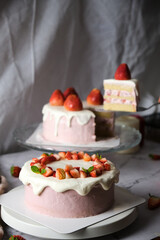 Strawberry chiffon cake with fresh cream. Cake for celebration.