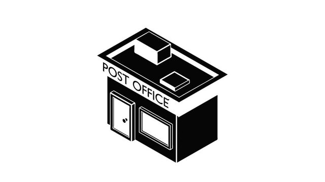 Post office icon animation isometric black object on white background